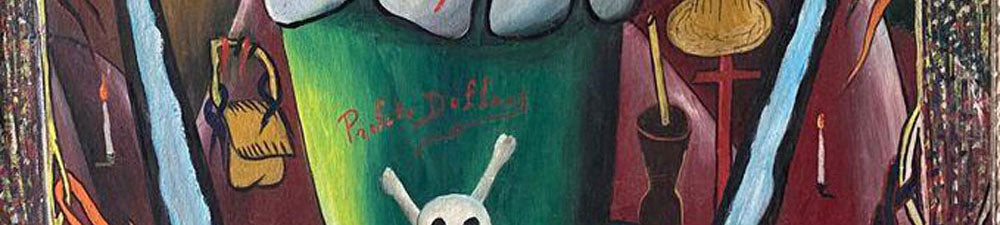 Prefete Duffaut (Haitian, 1923-2012) 36"x24" Vodou Ritual With Sacred Star c1980  Oil on Canvas Unframed Painting #3JN-HA