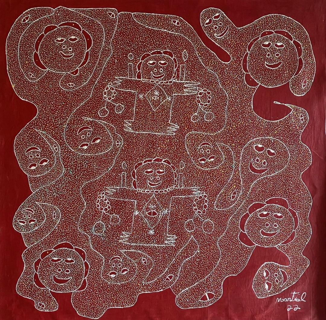 Edouard Martial 30"x30" Voices of the Spirits 2022 Acrylic on Canvas Painting#1JN-HA