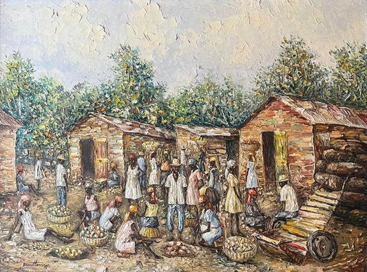 Ernst Louizor (Haitian, 1938-2011) 24"x30" Marketplace Oil on Canvas Painting #1AJM
