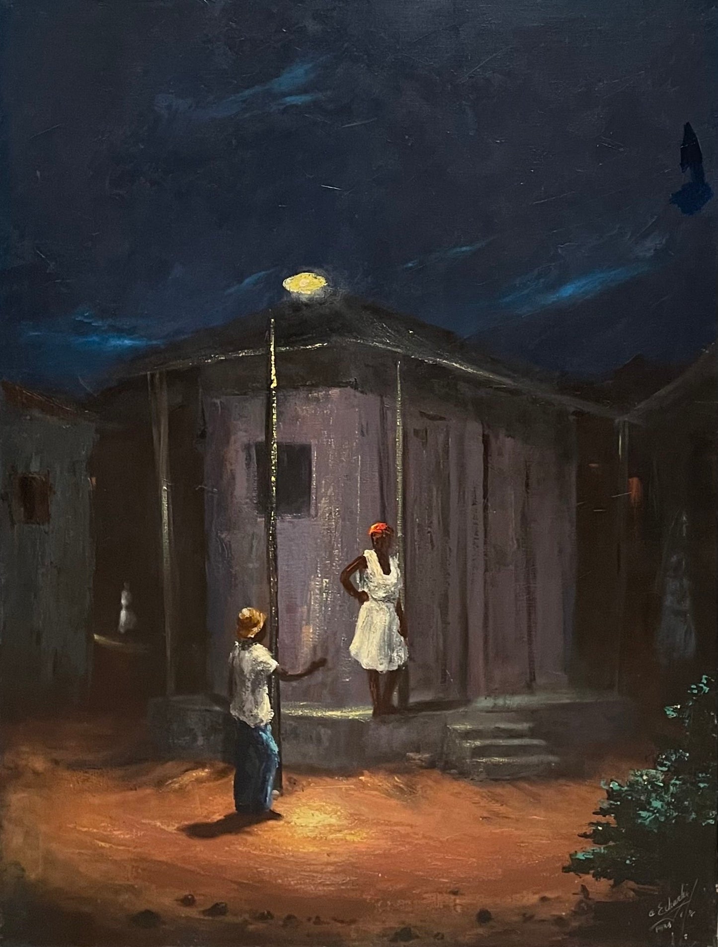 Etzer Charles (1945-2021) 36"x24" Nuit romantique 1976 Huile sur toile #4-2-95GSN-NY