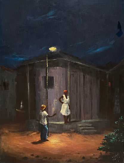 Etzer Charles (1945-2021) 36"x24" Nuit romantique 1976 Huile sur toile #4-2-95GSN-NY