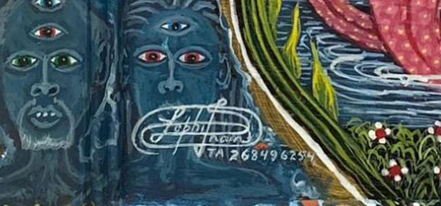 Frantz Zephirin 13"x11" Vodou Mermaid Spirit 2004 Oil on Canvas Encrusted Framed Painting  #39JN-HA