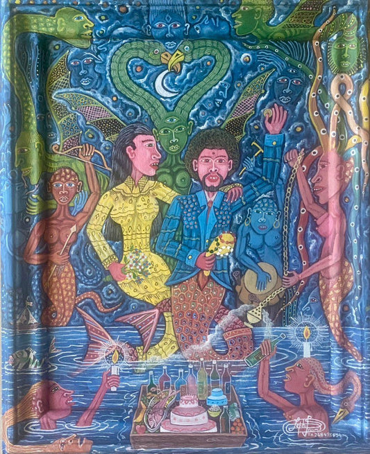Frantz Zephirin Haitian Vodou mermaid painting with ocean spirits and ceremonial offerings