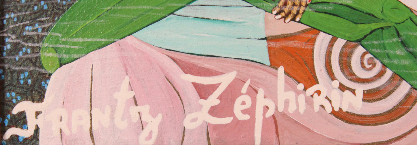 Frantz Zephirin 20"x16" "Le Soleil Sous-Marin ou Clarté Mensongère" c1990 Oil on Canvas Unframed Painting #1TP