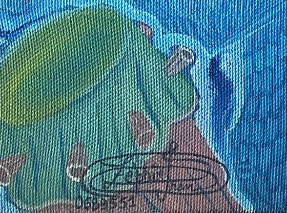 Frantz Zephirin 16"x12" Blue Vodou Spirit with Animals 2001 Oil on Canvas Unframed Painting  #38JN-HA