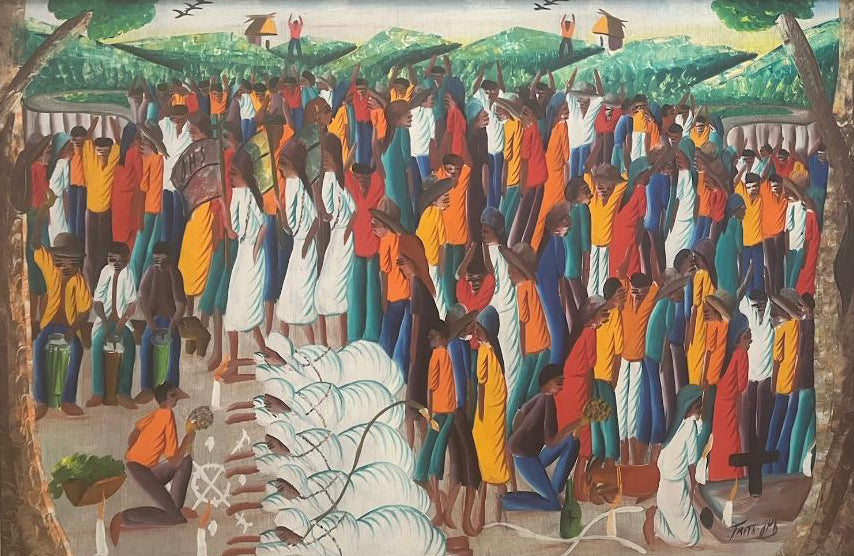 Fritz Joseph 20"x28" Vodou Ceremony Unframed Oil Painting #1CC