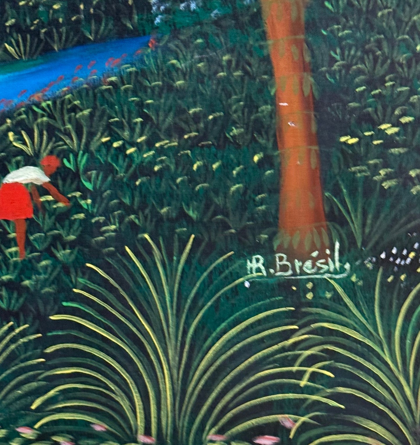 Henri-Robert Bresil (1952-1999) 36"x24" In the Fields 1980 Oil on Canvas Unframed Painting-Collector's Item #1MFN