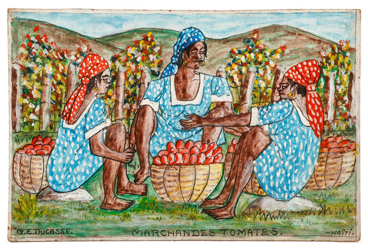 Gervais Emmanuel Ducasse (1903-1988) 16"x24" 1977 "Marchandes Tomates" Óleo sobre tabla #13MFN