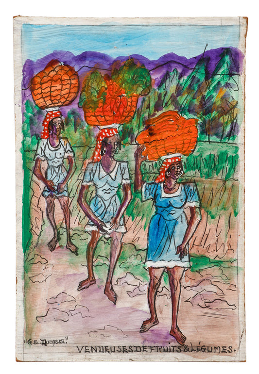 Gervais Emmanuel Ducasse (1903-1988) 24"x16" 1980 "Vendedores de frutas y verduras" Aceite a bordo #10MFN