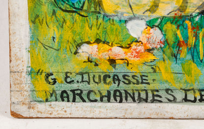 Gervais Emmanuel Ducasse (1903-1988) 24"x16" 1978 "Vendedores de pollos y huevos" Óleo sobre tabla #23MFN