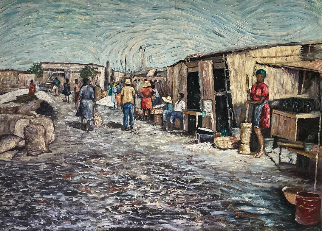 Jacquelin Garcon 24"X30" Ghetto 1975 Óleo sobre lienzo #2MFN