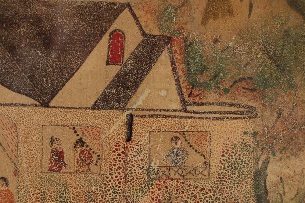 Hector Hyppolite (1894-1948) 18 ⅜"x22 ½" Colonial House (House Party) c1947 Oil on Cardboard Painting #1-3-96GSN-HA-Published-Family Collection of Marie & Georges S Nader