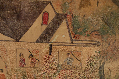 Hector Hyppolite (1894-1948) 18 ⅜"x22 ½" Colonial House (House Party) c1947 Oil on Cardboard Painting #1-3-96GSN-HA-Published-Family Collection of Marie & Georges S Nader