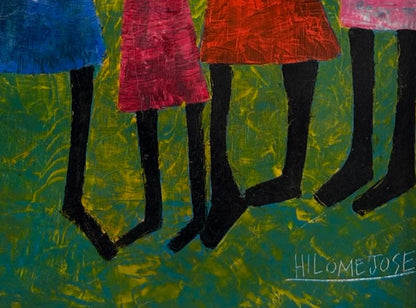 Hilome Jose 24"x16" Tall People 1990 Acrylic on Board Unframed Painting#1AK