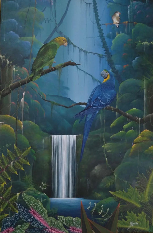 Jacques Geslin 36"x48" Bosque tropical Óleo sobre lienzo #96-3-96-HA