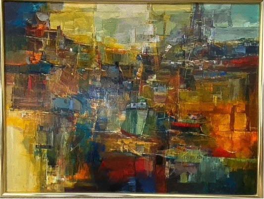 Jacques Valbrun (Haitian, 1938-1992) 30"x40" Abstract Nautical  Acrylic on Canvas Painting #2-SM