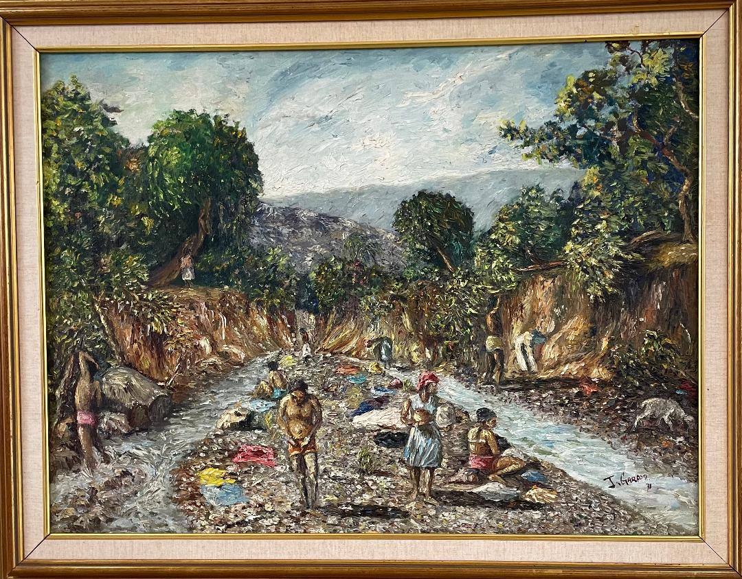 Jacquelin Garcon 24"X30" Ghetto 1975 Óleo sobre lienzo #2MFN