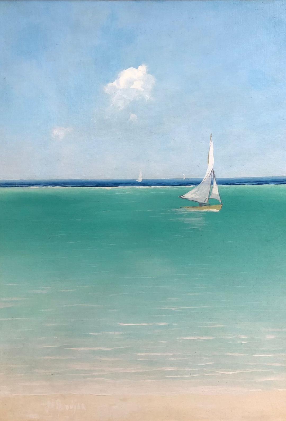 Juan Plutarco Andujar (1931-1995) 30"x24" Sealboat at Sea Acrylic on Canvas Unframed Painting #29FN