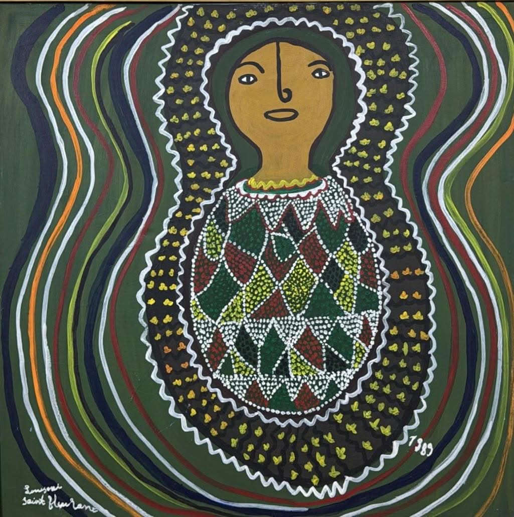 Louisane Saint Fleurant (Haitian, 1924-2005)  24"x24" Green Female Spirit 1984 Acrylic on Canvas Unframed Painting #8GN-HA