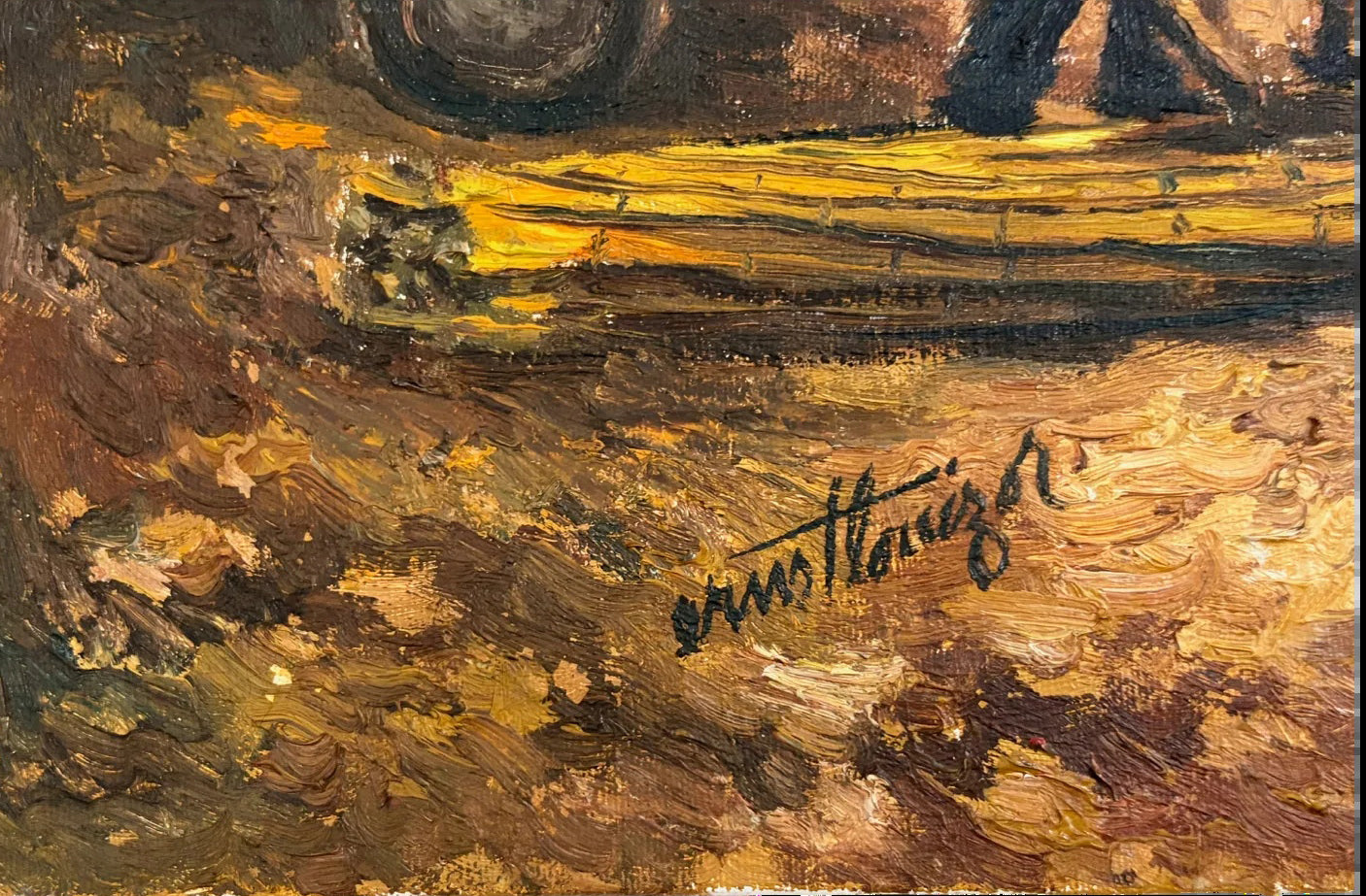 Ernst Louizor (Haïtien, 1938-2011) 24"x30" Scène de marché au bord du port Huile sur toile Peinture #1TC
