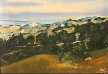 Louverture Poisson (1914-1985) 15"x19.5" Haiti Mountains 1959 Oil on Canvas Painting #1AT