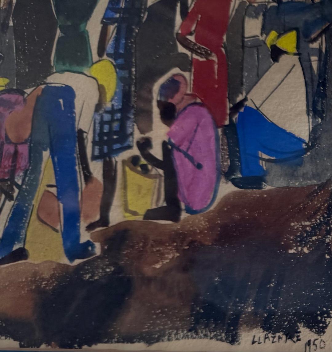 Lucner Lazare (Haitian, 1928-1998)  Market Scene 1950 Watercolor on Paper Unframed #1RS