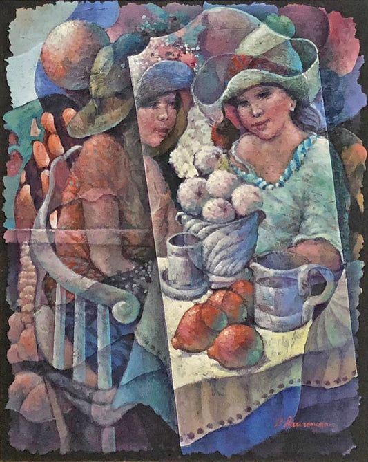 Lyonel Laurenceau 30"x24" Almuerzo entre amigos 1991 Acrílico sobre lienzo Enmarcado #2FC