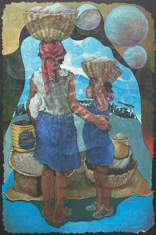 Lyonel Laurenceau (Haitiano, n. 1942) "Marche en Plein Air" 1980 Acrílico sobre lienzo Pintura 40"h X 60"w #76-3-96GSN-NY