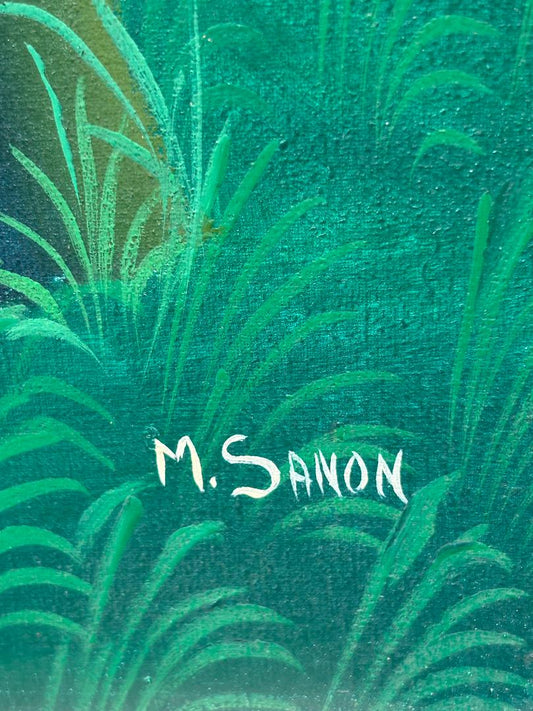 Marceau Sanon 30"x22" Escena rural Óleo sobre lienzo #2-2-95MFN