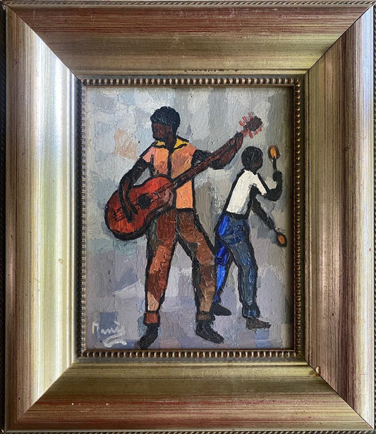 Manes Descollines (1936-1985) 10"x8" The Young Musicians c1970 Acrylic on Masonite Framed Painting #1JN