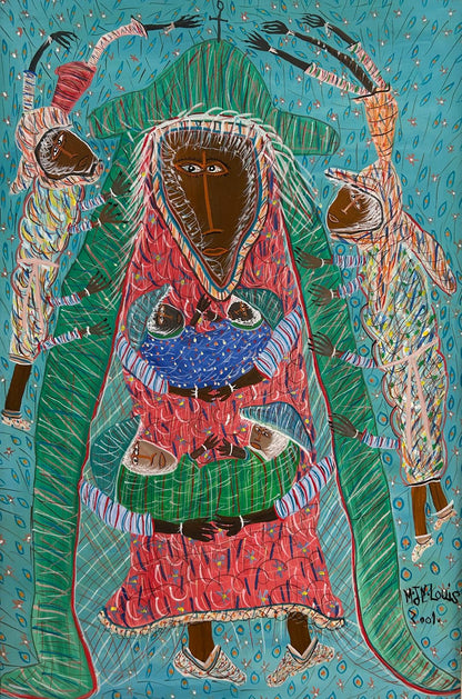 Maxan Jean Louis 30"x20" Twin Couples 2001 Acrylic on Canvas Painting #1AK