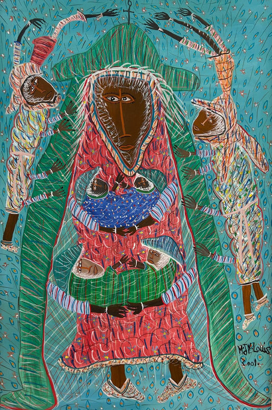 Maxan Jean Louis 30"x20" Twin Couples 2001 Acrylic on Canvas Painting #1AK