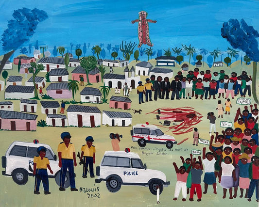 Maxan Jean Louis 24"x30" La Mort de Brignole Lindor 2002 Acrylic on Canvas Painting #4AK