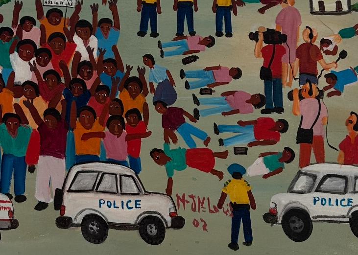 Maxan Jean Louis 20"x24" The Massacre 2002 Acrylic on Canvas Unframed Painting #5AK