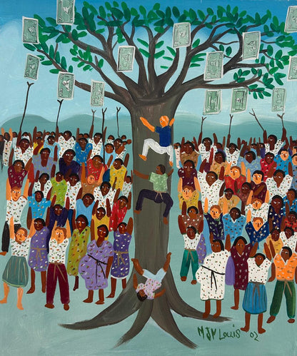 Maxan Jean Louis 20"x24" Money Grows on Trees 2002 Acrylic on Canvas Painting #3AK