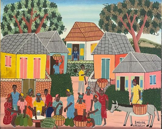 Jacksin Mesidor 20"x24" Escena de mercado Óleo sobre lienzo #5-2-95MFN