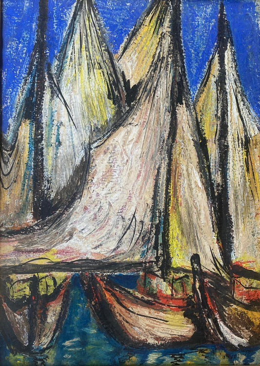 Michele Manuel 14.75" x 10.50" Marine c1960 Pastel on Paper #1JN-HA