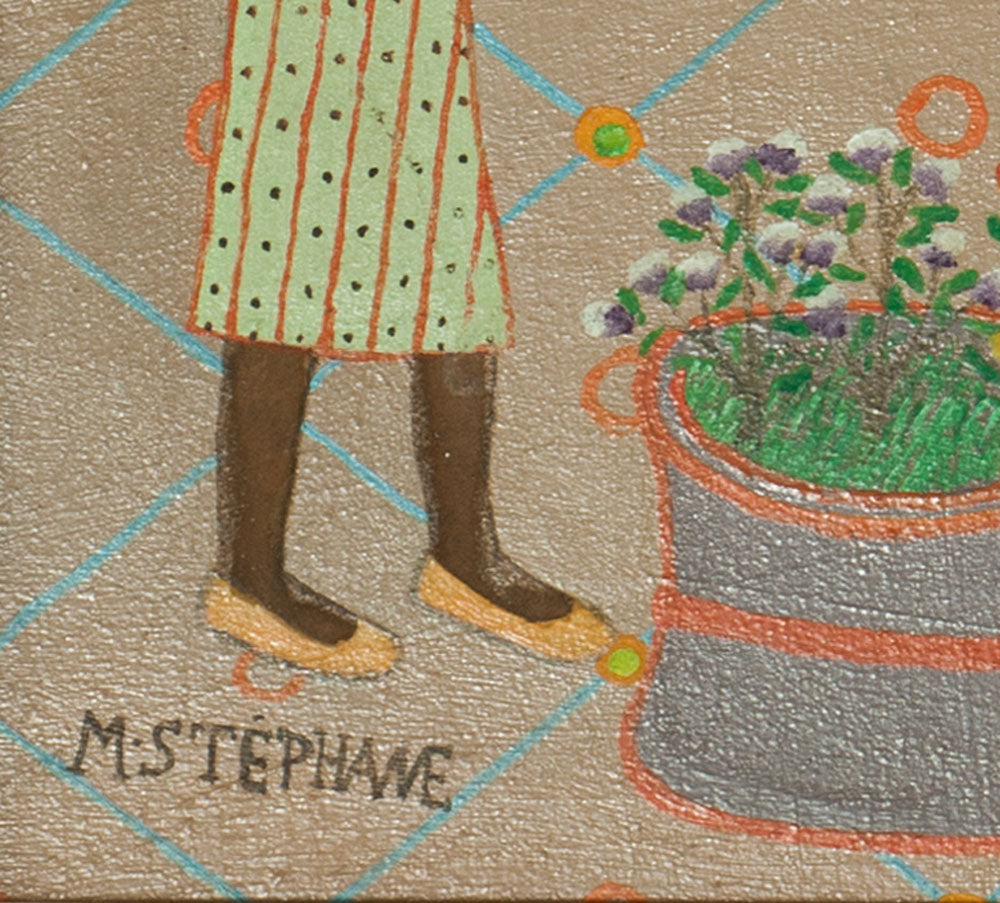 Micius Stephane (1912-1996) 16"x20" Family Interior Scene 1981 Oil on Board Unframed Painting #1JN-HA