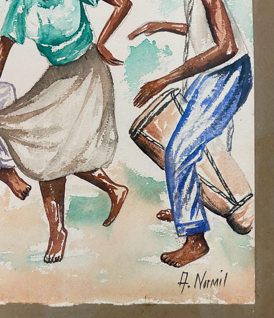 Andre Normil (1934-2014) 10"x11" Drum Dance Acuarela sobre papel #1400GN-HA