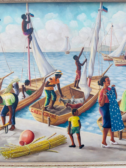Andre Normil (1934-2014) 20"x30" Marine c1960 Óleo sobre Masonite #1GSN-NY