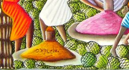 Oswald Valcin 24"x16" Escena de mercado Óleo sobre lienzo #7-3-96MFN