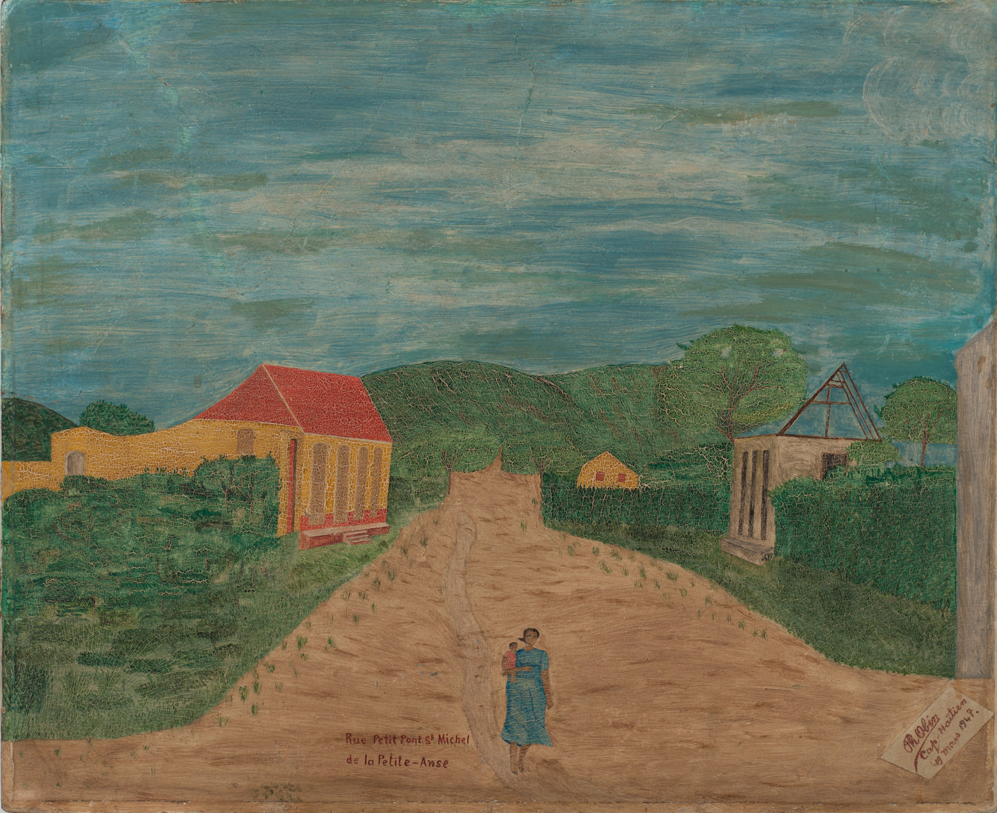 Philome Obin (1891-1986) 18"x22" Rue Petit-Fort St Michel de la Petite Anse #3-3-96GSN-HA Óleo sobre tabla - No a la venta