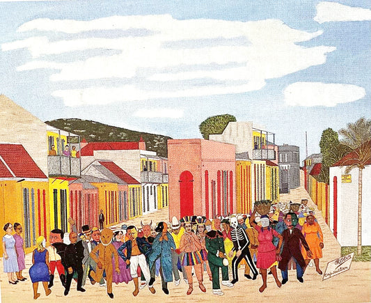 Philome Obin (1891-1986) 24"x30" Carnaval #15-3-96GSN-HA Óleo sobre tabla
