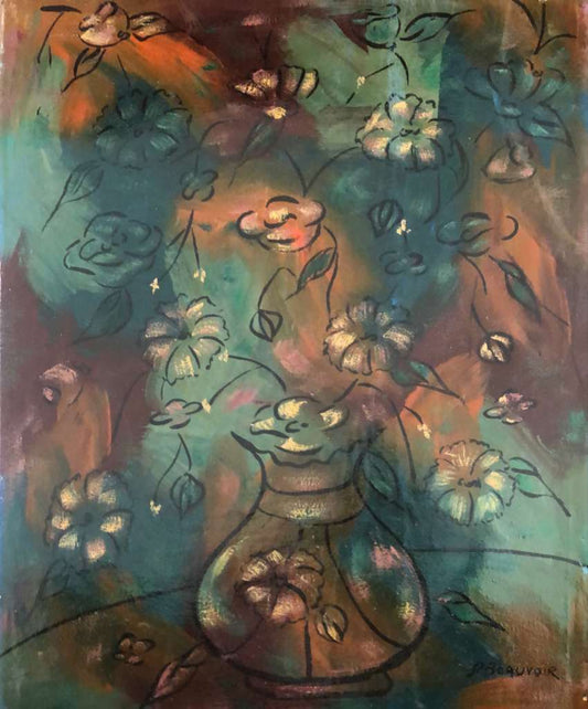 Paul Beauvoir (1932-1972) 20"x16" Floral Still Life c1980 Oil on Canvas Unframed Painting #1YN