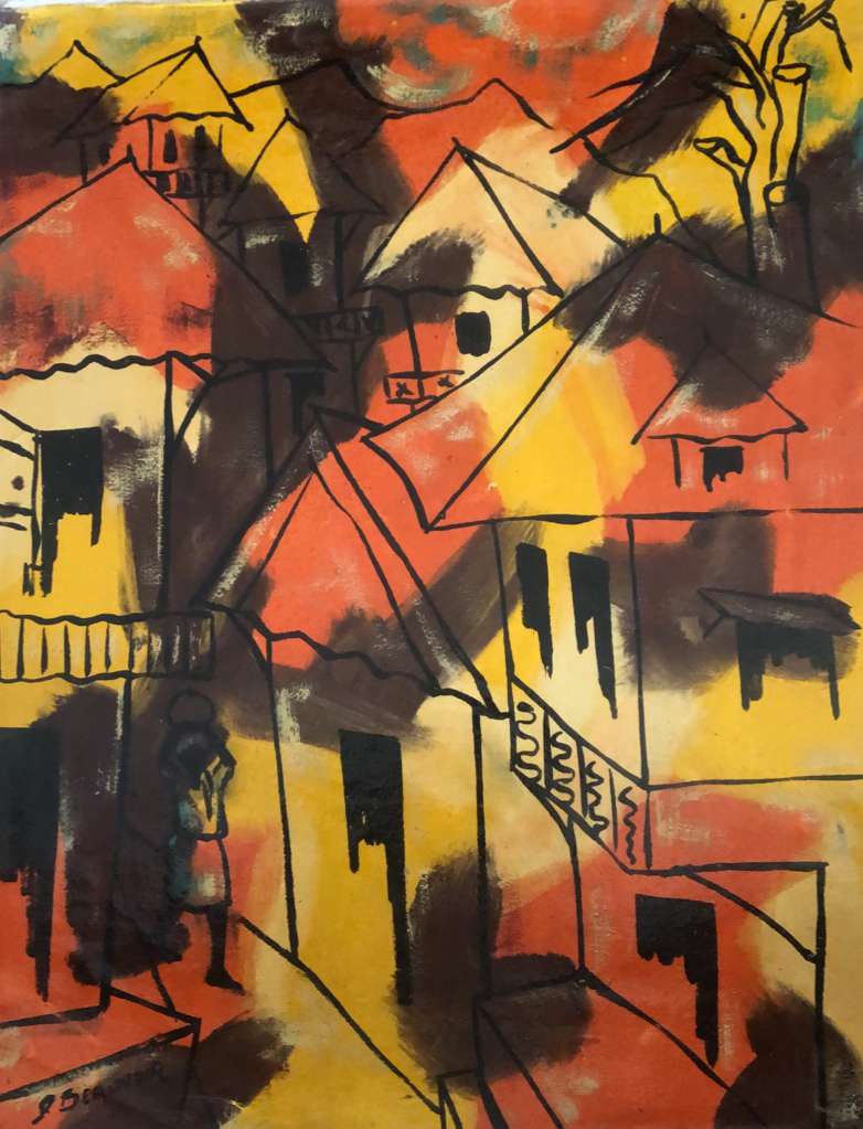 Paul Beauvoir (1932-1972) 20"x16" Village Scene c1980 Oil on Canvas Unframed Painting #2YN