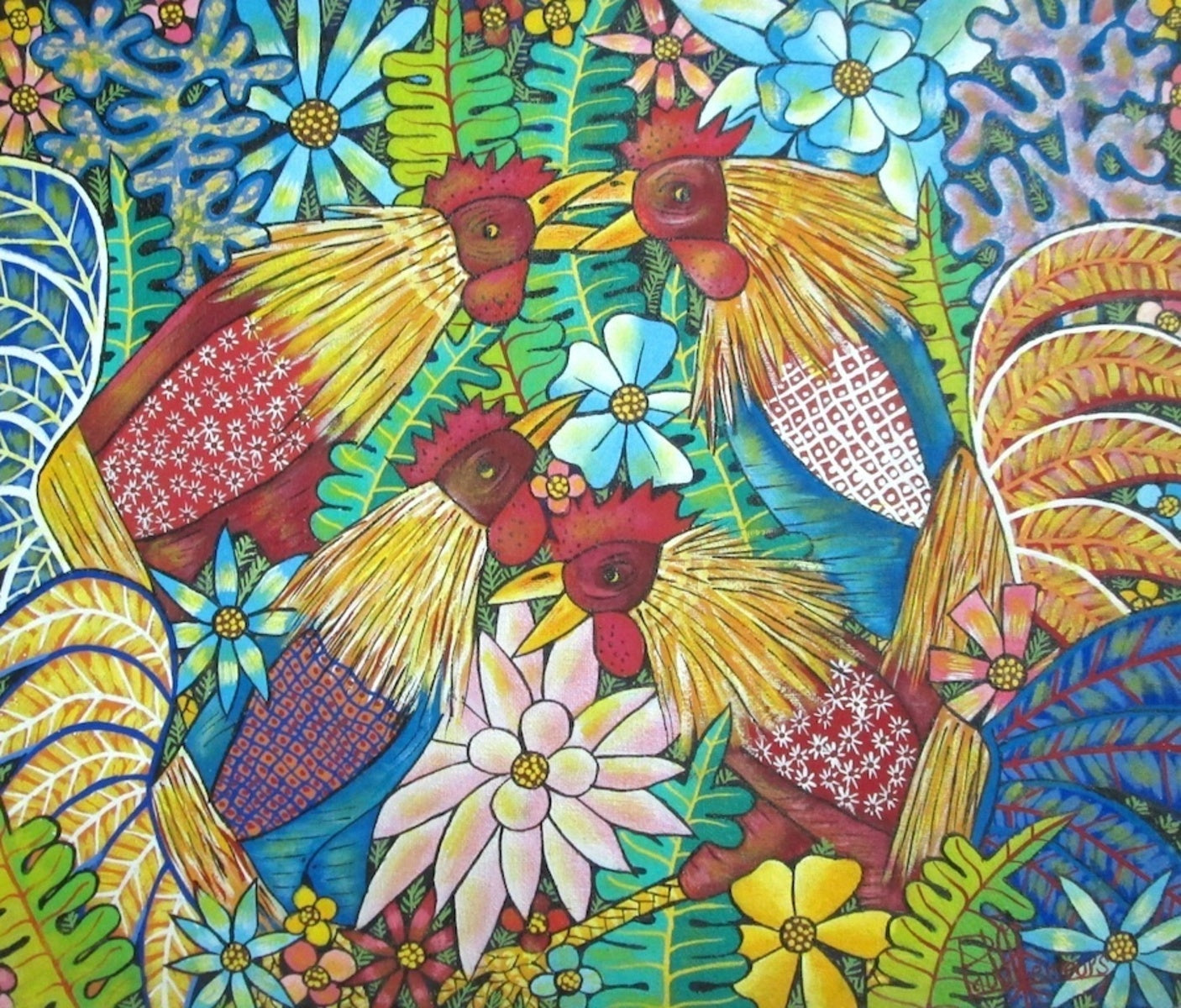 Paul Nemours 20"x24" Coqs en Jungle Oil on Canvas #J51-HA