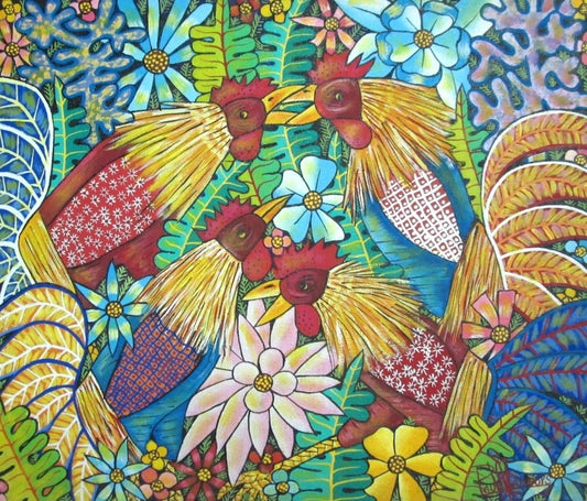 Paul Nemours 20"x24" Coqs en Jungle Oil on Canvas #J51-HA