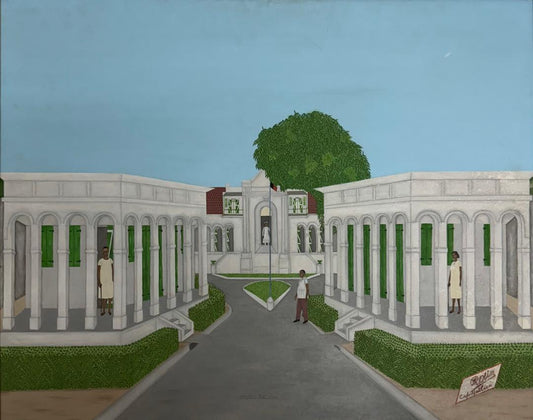 Philome Obin (1891-1986) 24"x30" Justinian Hospital #4-3-96GSN-HA Óleo sobre tabla