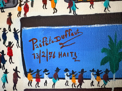 Prefete Duffaut (Haitian, 1923-2012) 24"x36" La Ville Imaginaire 1976 Oil on Canvas Unframed Painting #1SU