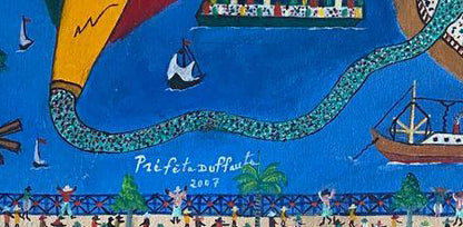 Prefete Duffaut (Haitian, 1923-2012) 30"x24" Vodou Rainbow Ceremony 2007 Oil on Canvas Unframed Painting #2JN-HA